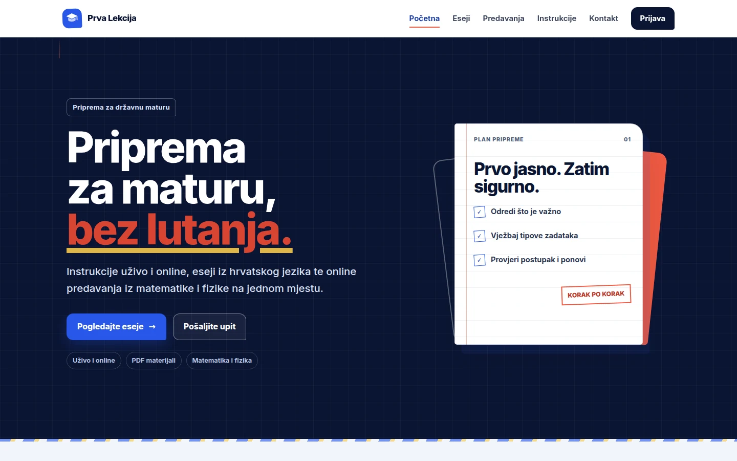 Sajt Prva Lekcija za pripremu hrvatske državne mature